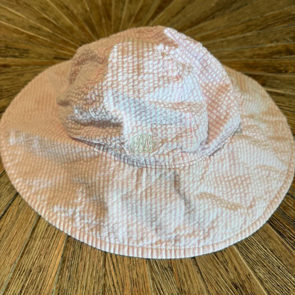 Girls Ralph Lauren pink spring seersucker bucket hat size 4-6X striped cotton